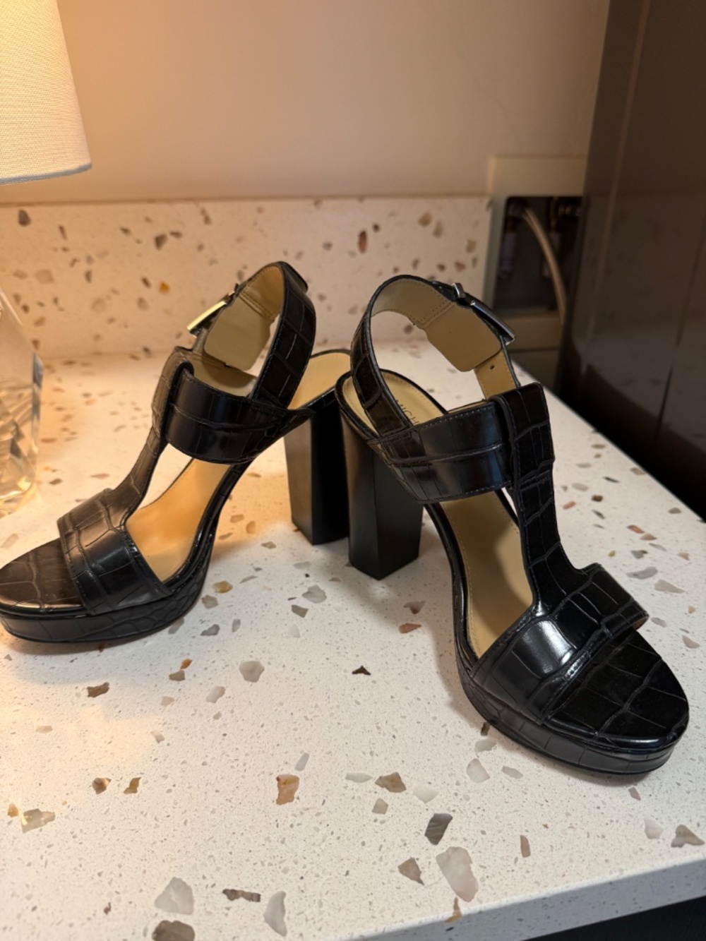 Michael Kors Black Platform Alligator Print Sandals - Picture 2 of 3
